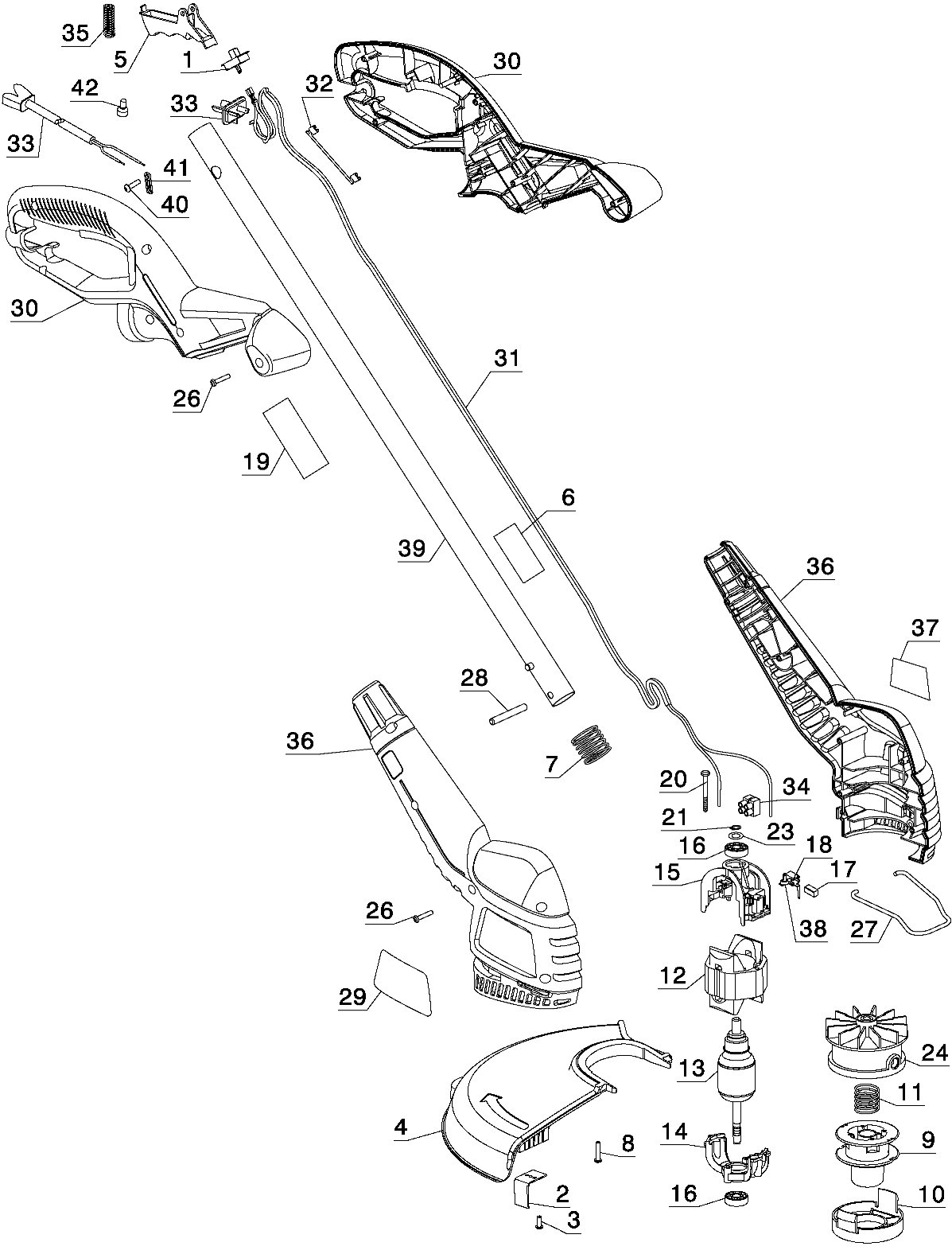 Default Diagram and Parts List for Type 1 Black and Decker Trimmer